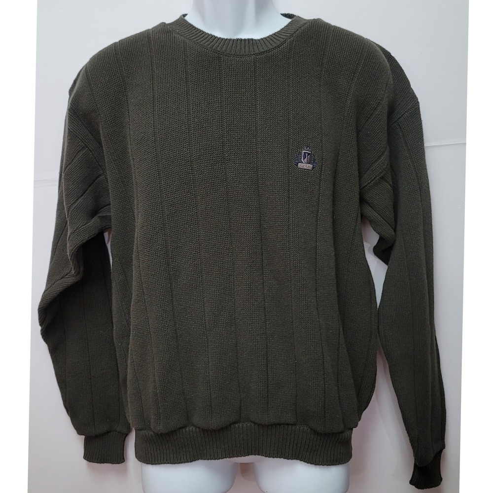 Vintage IZOD Men's Crewneck Moss Green Cotton Sweater M Preppy Academia Golf 90s - Picture 9 of 9